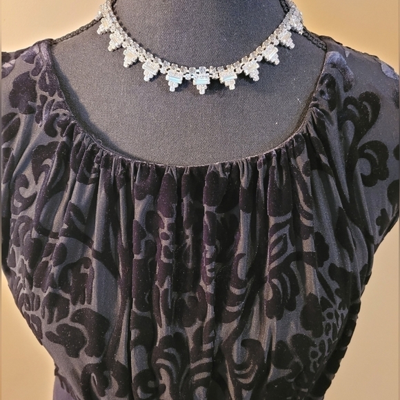 NWT JESSICA Midi Little Black Dress, Flocked Boddess and Jewel Buttons, Size 6 - Picture 10 of 17